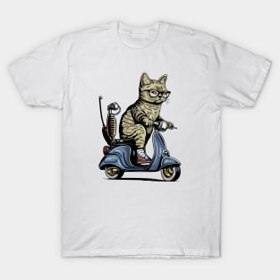 Cat With Sunglasses Riding Motorcycle and Driving Scooter T-Shirt